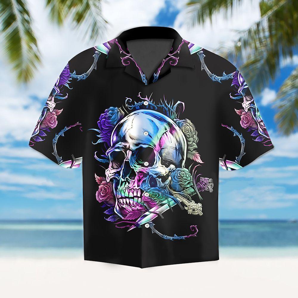 Beach Shirt Discover Cool Skull Rose Pattern 3d All Over Hawaiian Shirt