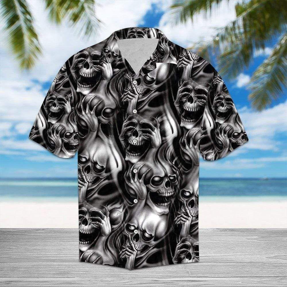 Beach Shirt Discover Cool Smoking Skull Black White Hawaiian Aloha Shirt