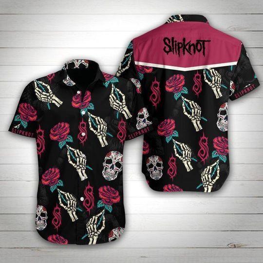 Beach Shirt Felacia Hawaii Shirt Slipknot Band Rose Skull