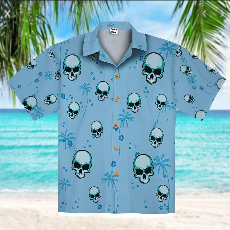 Beach Shirt Find Blue Skull Coconut Tree Hawaiian Shirt