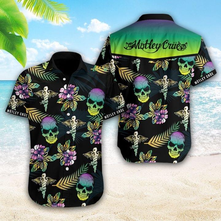 Beach Shirt Mottley Crue Skull Flowers Summer All Over Printed Hawaiian Shirt