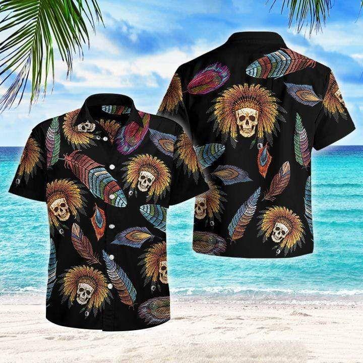 Beach Shirt Naive Skull Embroidery Aloha Hawaiian Shirt