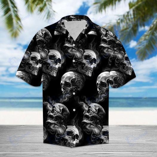 Beach Shirt Order Hawaiian Aloha Shirts Skull Smoke