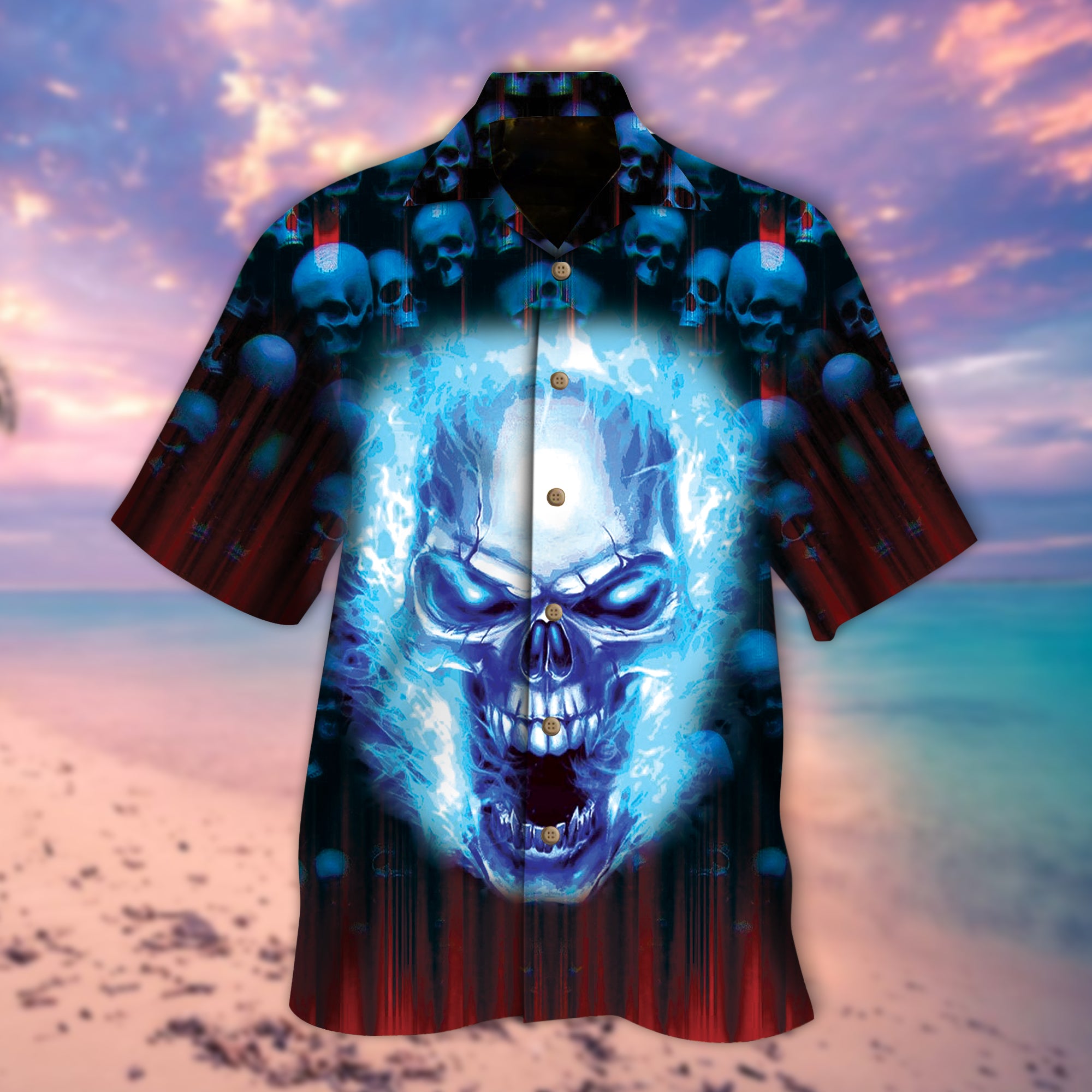 Blue Skull Hawaiian Shirt – Kv96-1
