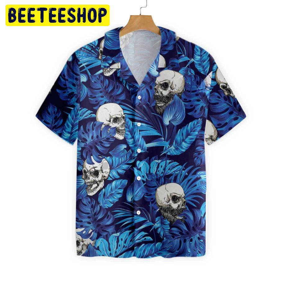 Blue Tropical Floral Summer And Skull Trending Hawaiian Shirt-1
