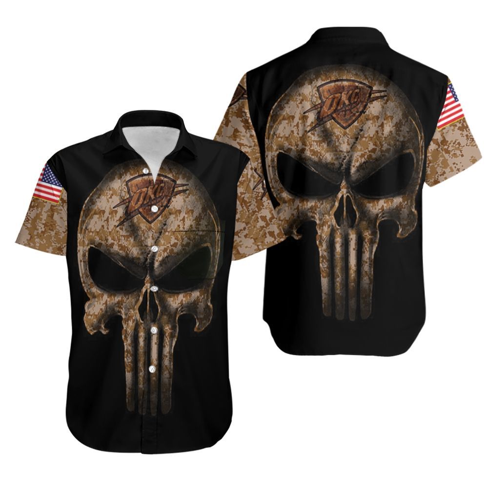 Camouflage Skull Oklahoma City Thunder American Flag Hawaiian Shirt