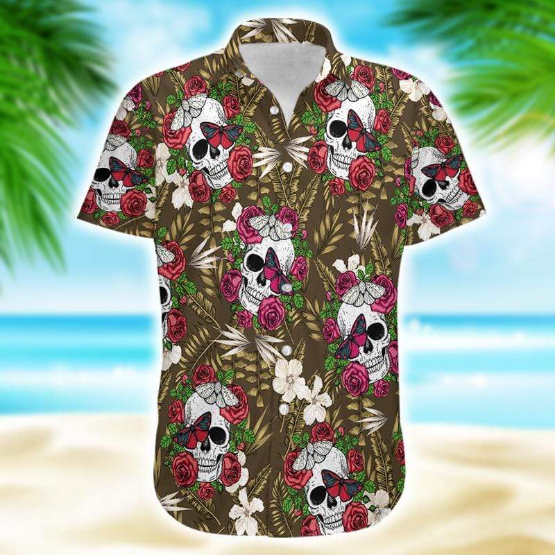 Flowers Skull Summer Vibe Rose Tropical Hawaiian Aloha Shirts