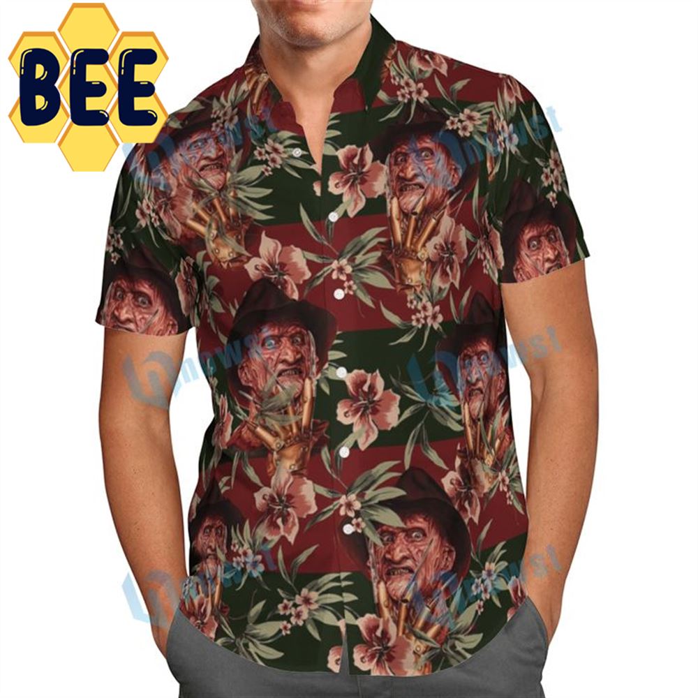 Freddy Krueger Hibiscus Flower Halloween Hawaiian Shirt-1