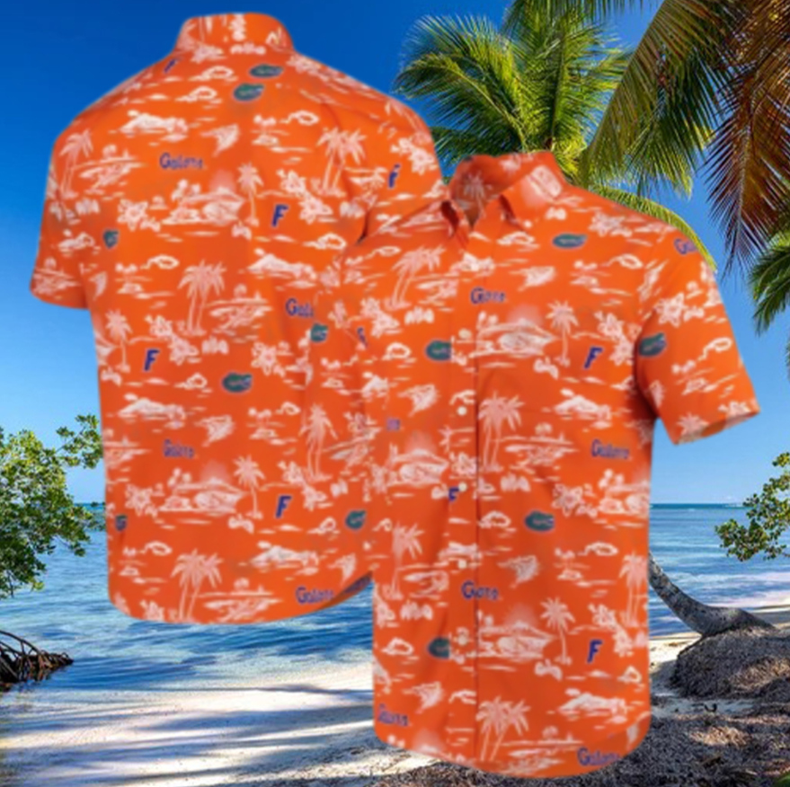 Uf Hawaiian Shirt Orange Beach Tropical Leaves Florida Gators Gift