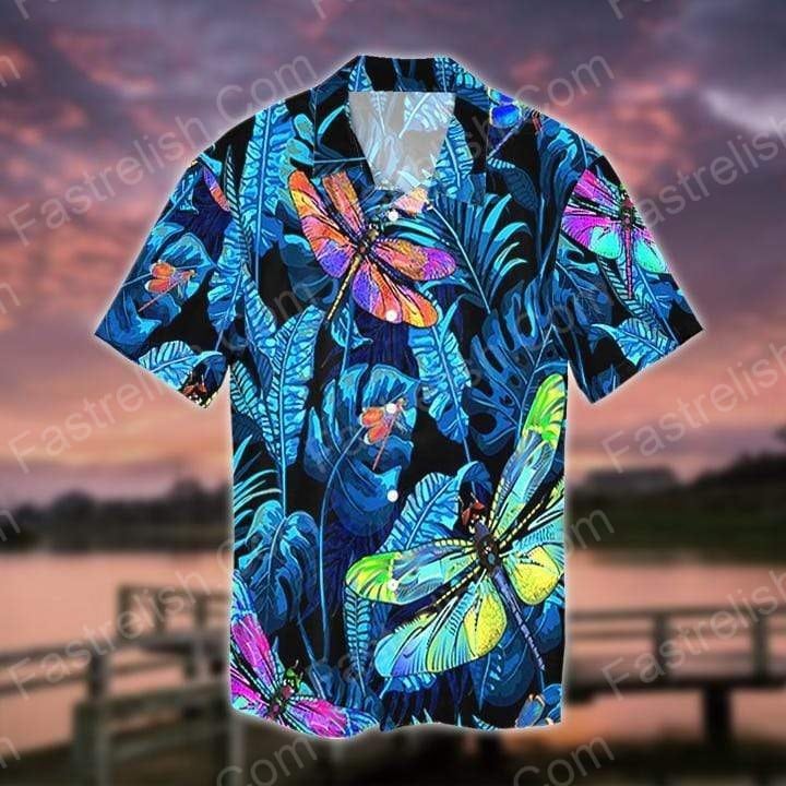 Amazing Dragonfly Blue Aloha Hawaiian Shirts