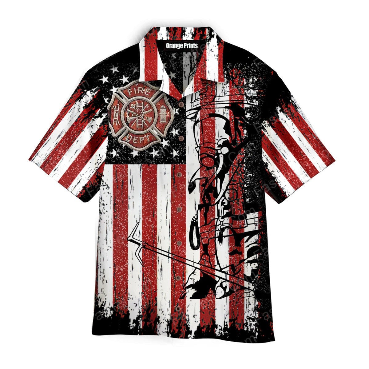 American Flag With Firefighter Unisex Hawaiian Shirt