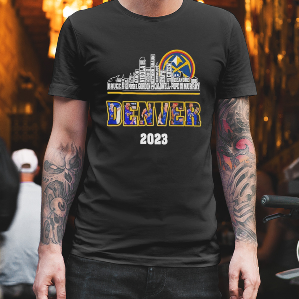 Denver Nuggets players names city skyline 2023 champions shirt