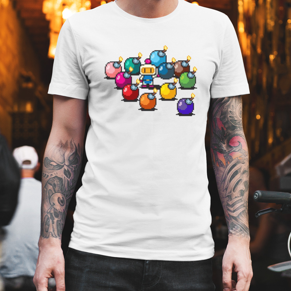 Bomberman Rainbow Bombs Pixel Art shirt