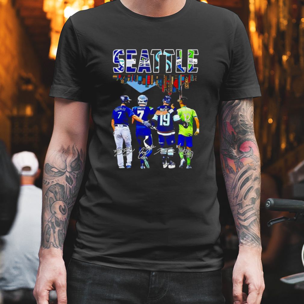 Seattle skyline city players signatures shirt