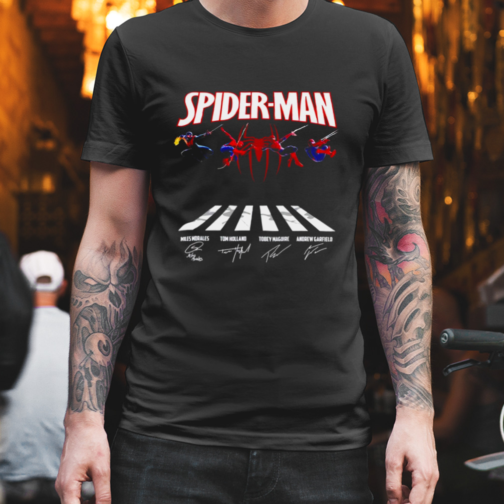 Spider Man Miles Morales Tom Holland Tobey Maguire Andrew Garfield Abbey Road  signatures shirt - teejeep