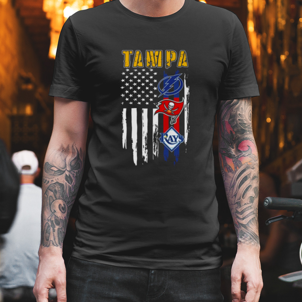 Funny tampa Bay Lightning Buccaneers Rays 4th July USA flag shirt