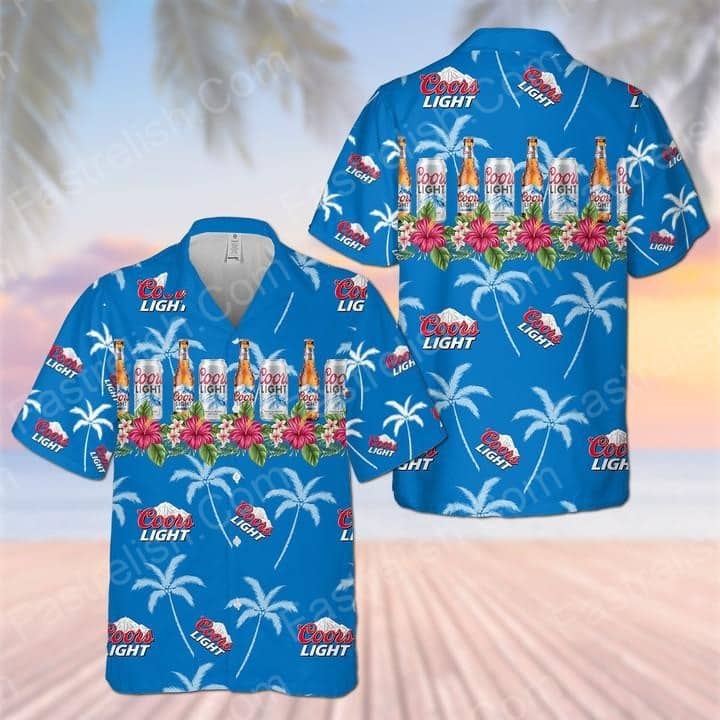 Coors Light Beer Tropical Flower Hawaiian Shirt
