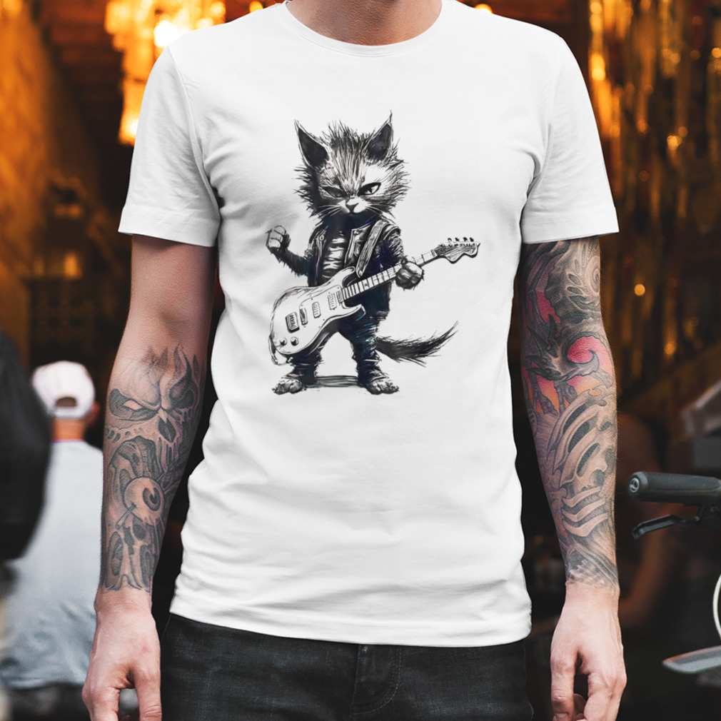 Rock cat playing guitar shirt