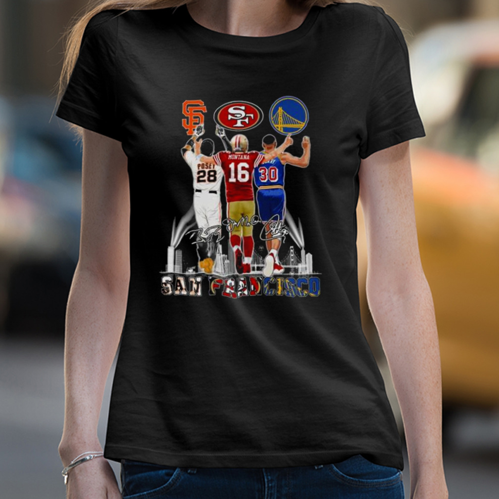 San Francisco City Buster Posey Joe Montana Stephen Curry Signatures Shirt