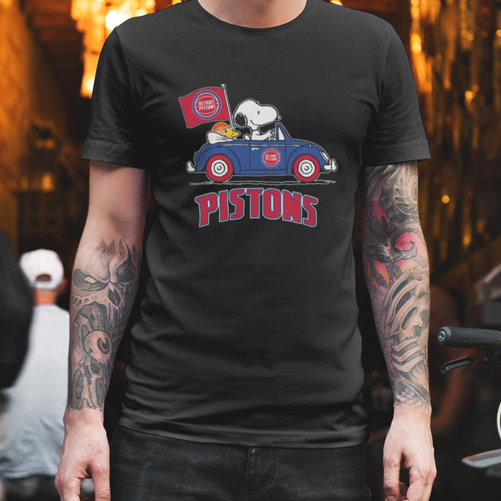 Detroit Pistons Basketball Snoopy Dog Driving Car Shirt