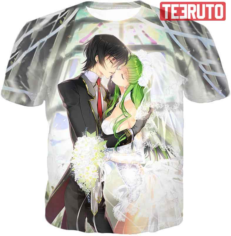 Code Geass Anime Couple Kiss C.C. X Lelouch Cute Poster Tee 3D AOP T-Shirt