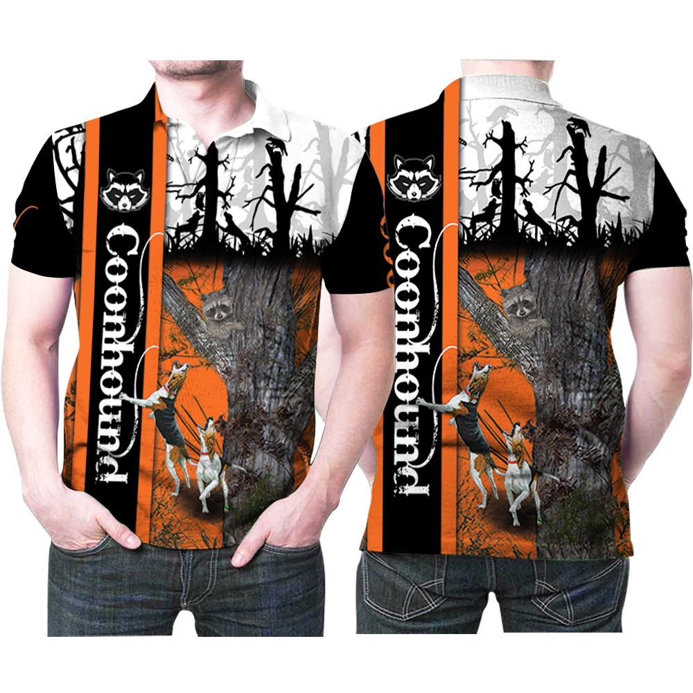 Coonhounds Hunting Raccoon On Tree Night 3d Designed Allover Gift For Coonhound Lovers Coonhound Moms Polo Shirt All Over Print Shirt 3d T-shirt