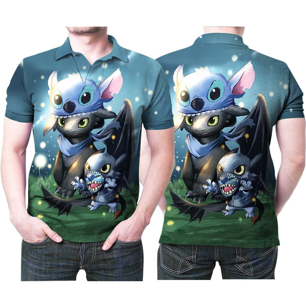 Cute Stitch And Toothless Crossover Cute 3d Designed For Stitch And Toothless Fan Polo Shirt All Over Print Shirt 3d T-shirt