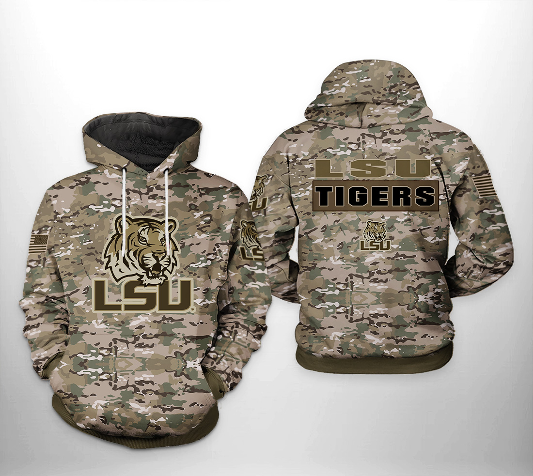 LSU Tigers NCAA Camo Veteran 3D Printed HoodieZipper Hoodie