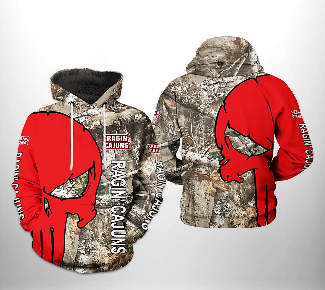Louisiana Ragin’ Cajuns NCAA Camo Veteran Hunting 3D Printed HoodieZipper Hoodie