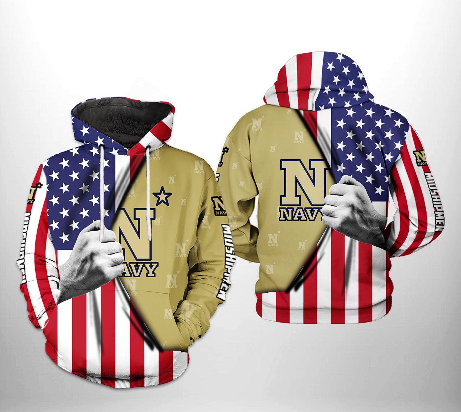 Navy Midshipmen NCAA US Flag 3D Printed HoodieZipper Hoodie