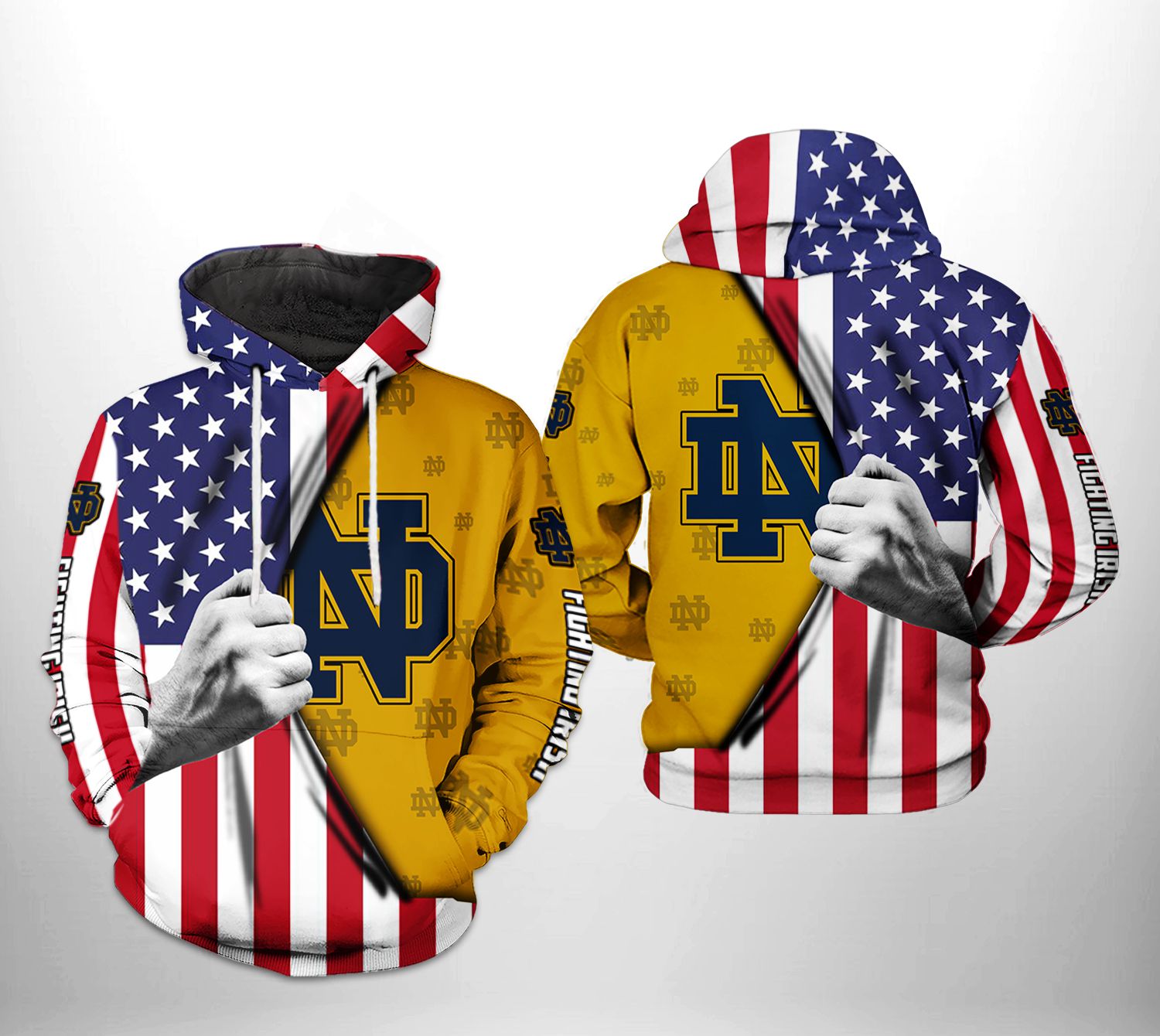 Notre Dame Fighting Irish NCAA US Flag 3D Printed HoodieZipper Hoodie