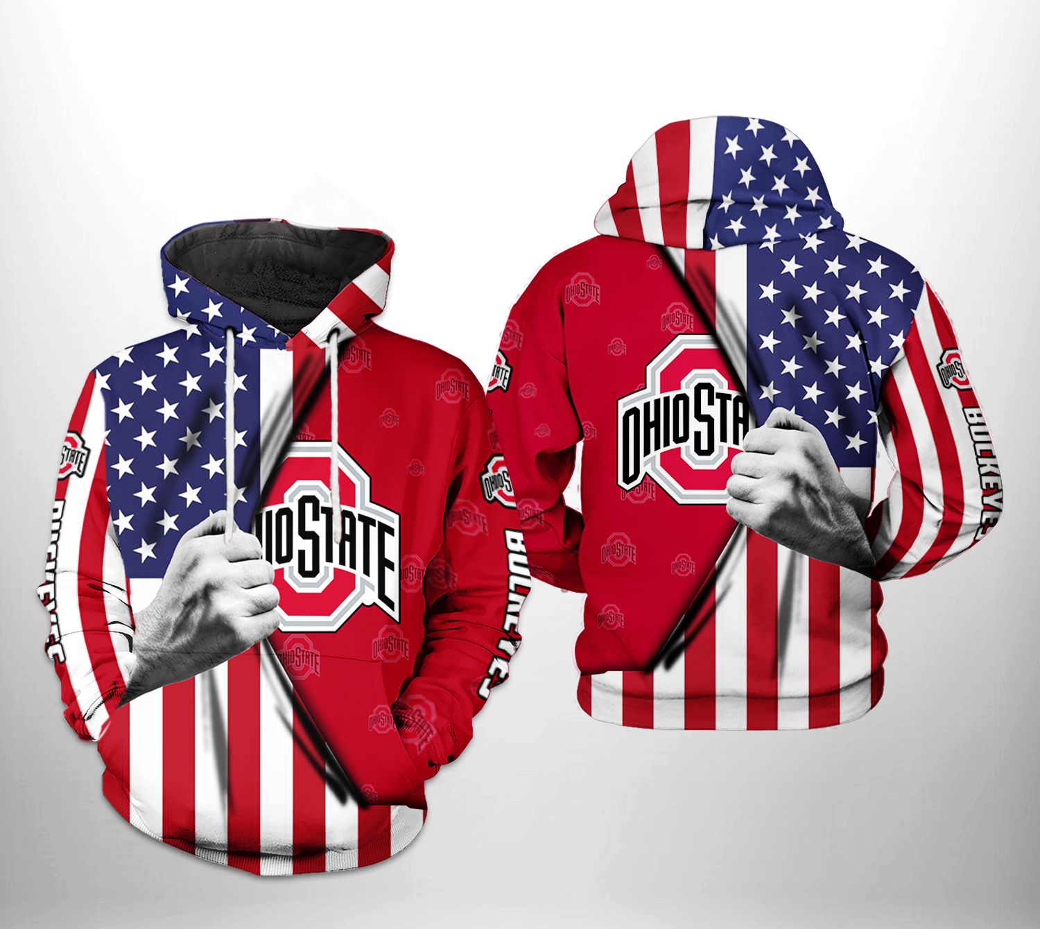 Ohio State Buckeyes NCAA US Flag 3D Printed HoodieZipper Hoodie