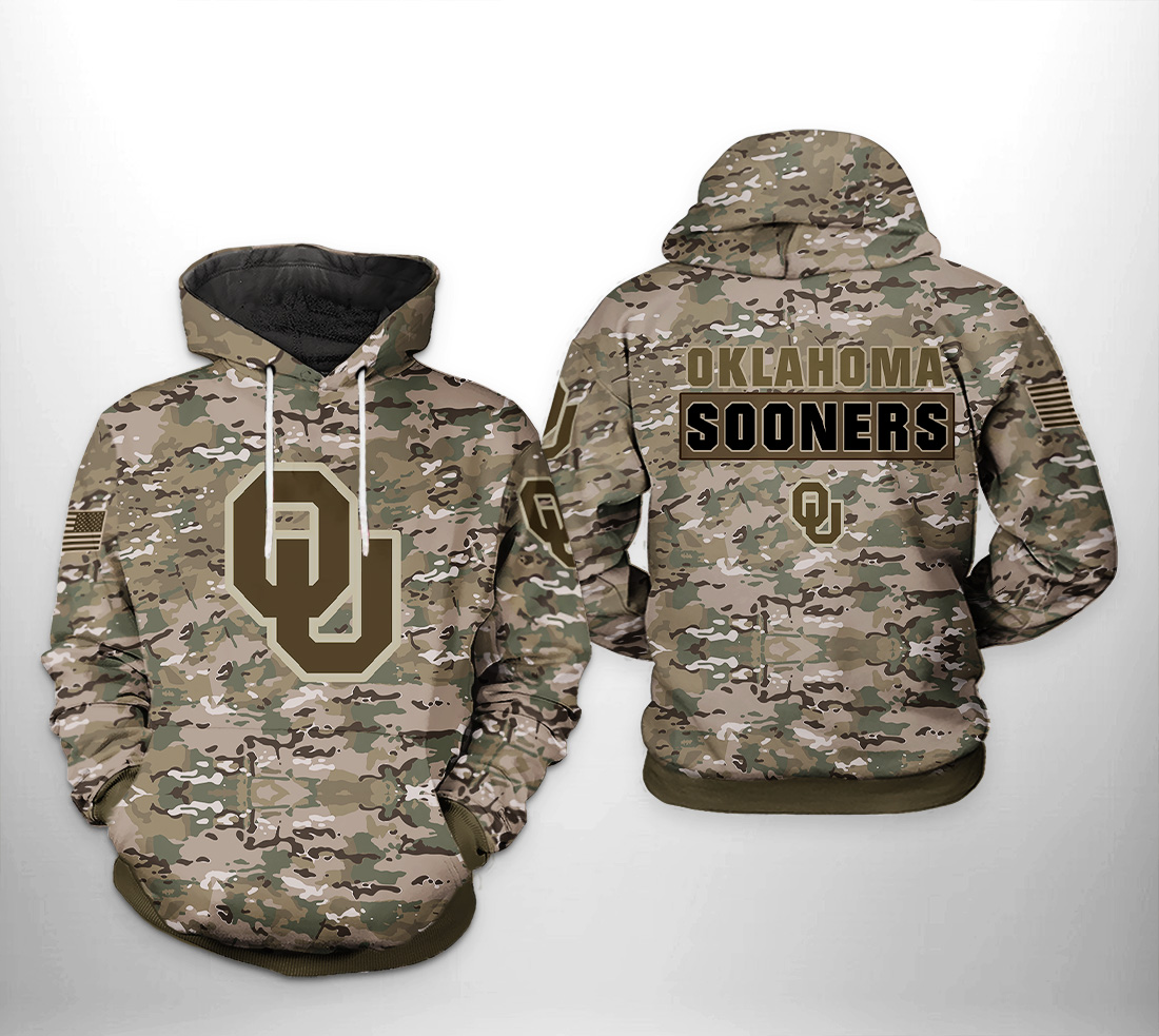Oklahoma Sooners NCAA Camo Veteran 3D Printed HoodieZipper Hoodie