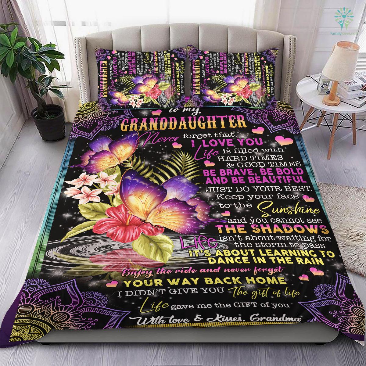 Butterfly Grandma Be Brave Be Bold And Be Beautiful To My Granddaughter Bedding Set - Family Loves US Military Veterans Shirts Gifts Ideas