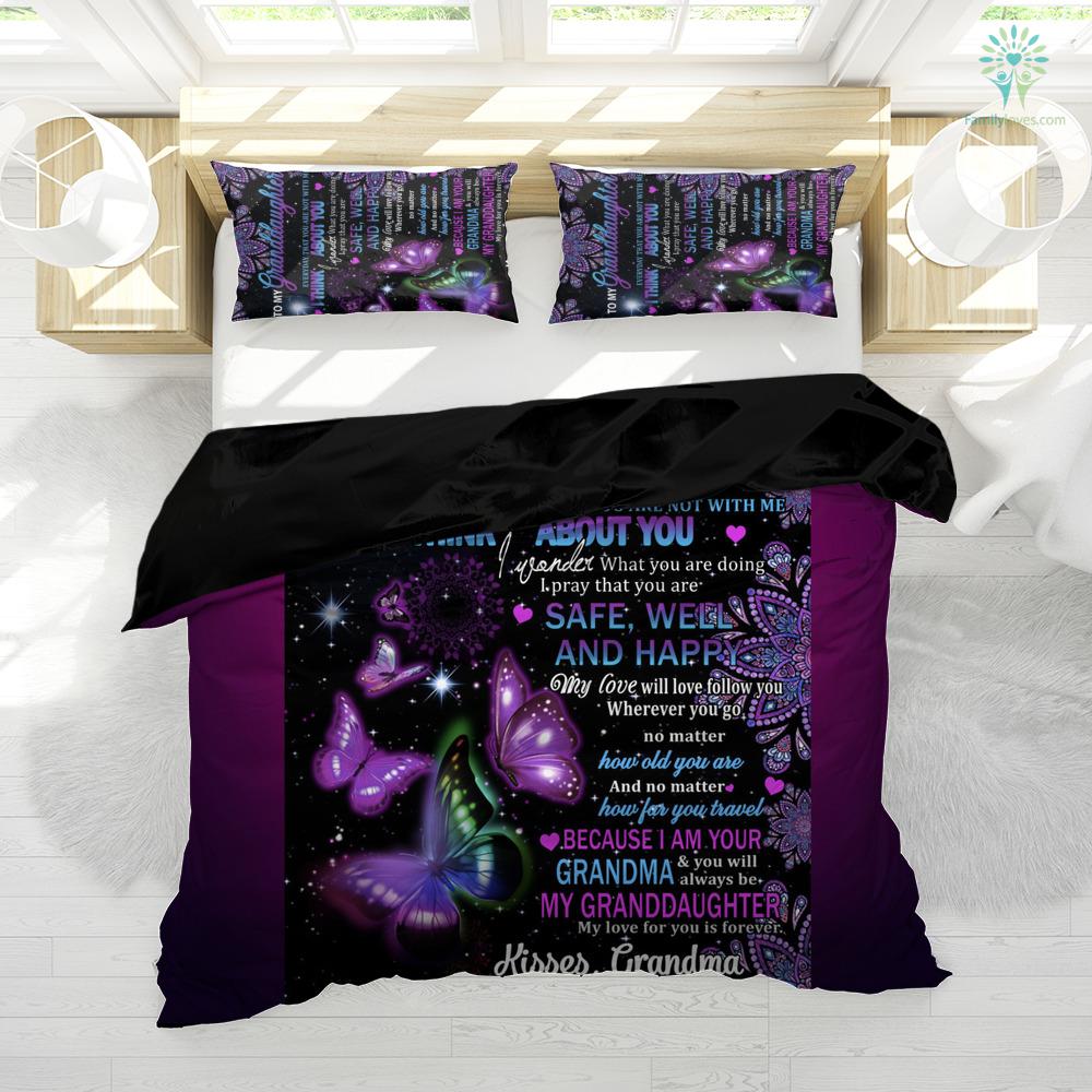 Butterfly Mom I Pray That You Are Safe Well And Happy To My Granddaughter Bedding Set - Family Loves US Military Veterans Shirts Gifts Ideas