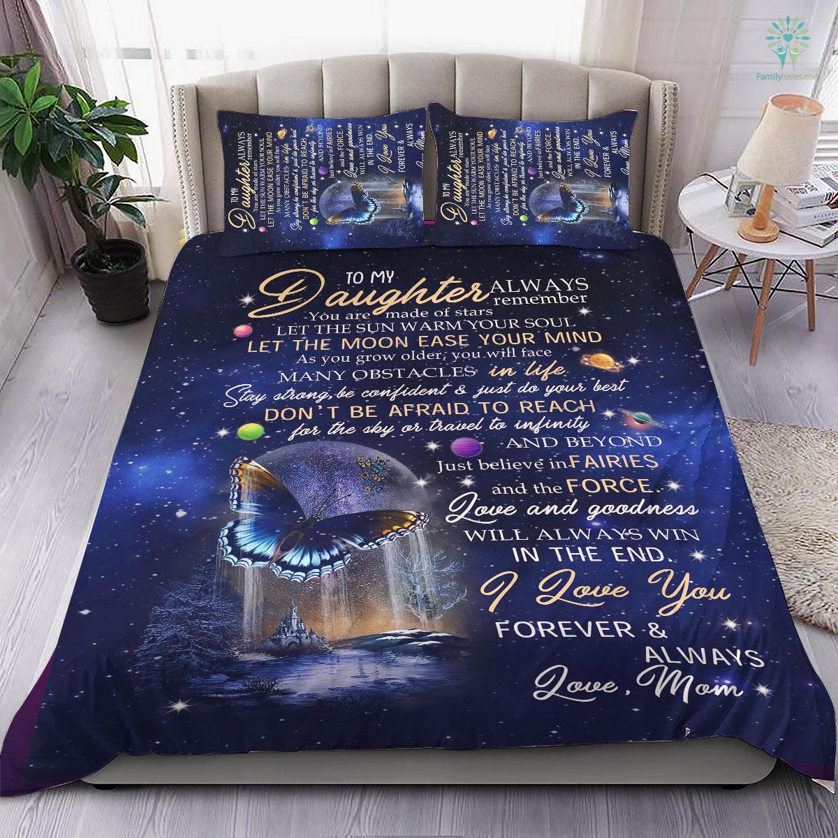 Butterfly Mom Let The Moon Ease Your Mind To My Daughter Bedding Set - Family Loves US Military Veterans Shirts Gifts Ideas