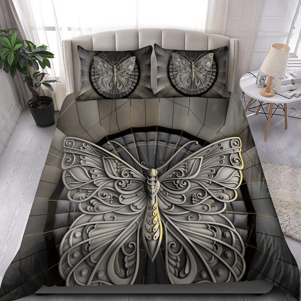 Butterfly Sculpture Bedding Set - Family Loves US Military Veterans Shirts Gifts Ideas