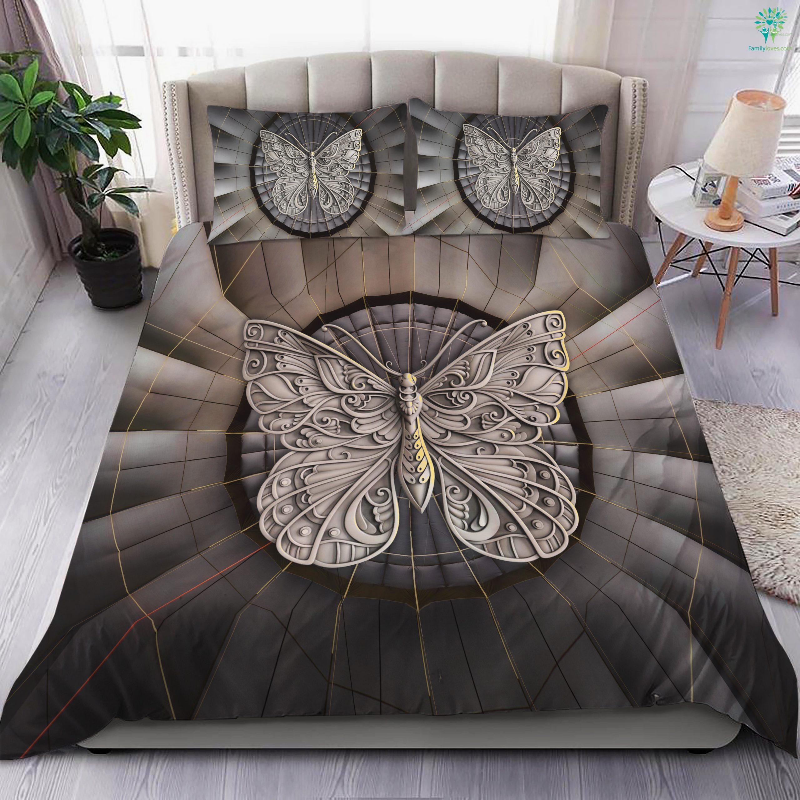 Butterfly Sculpture Bedding Set - Family Loves US Military Veterans Shirts Gifts Ideas