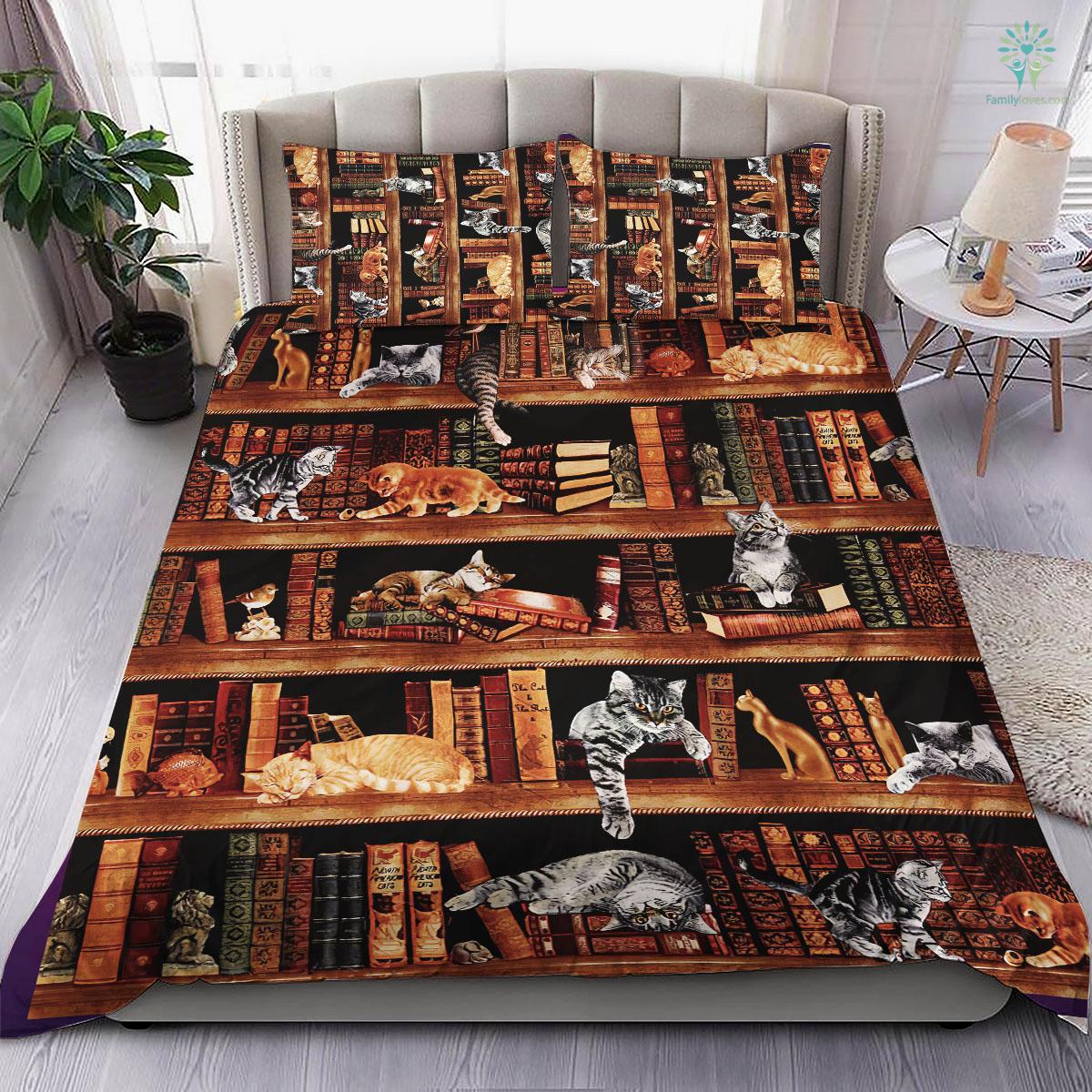 Cats And Bookcase Bedding Set - Family Loves US Military Veterans Shirts Gifts Ideas