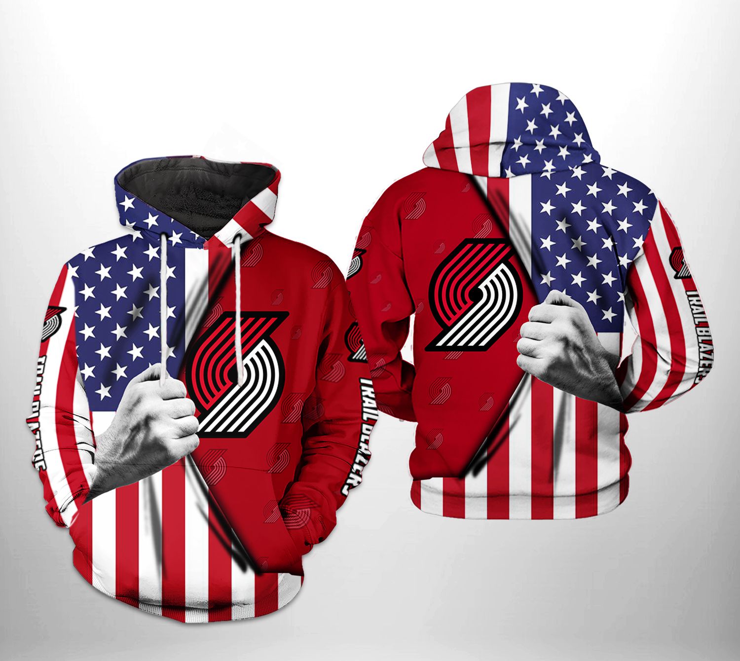 Portland Trailblazers NBA US Flag Team 3D Printed HoodieZipper Hoodie