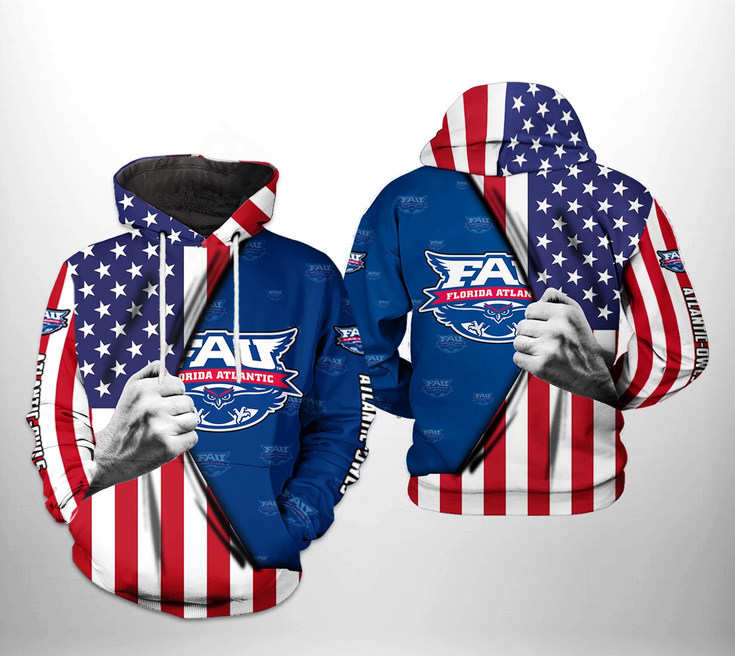 Florida Atlantic Owls NCAA US Flag 3D Printed HoodieZipper Hoodie