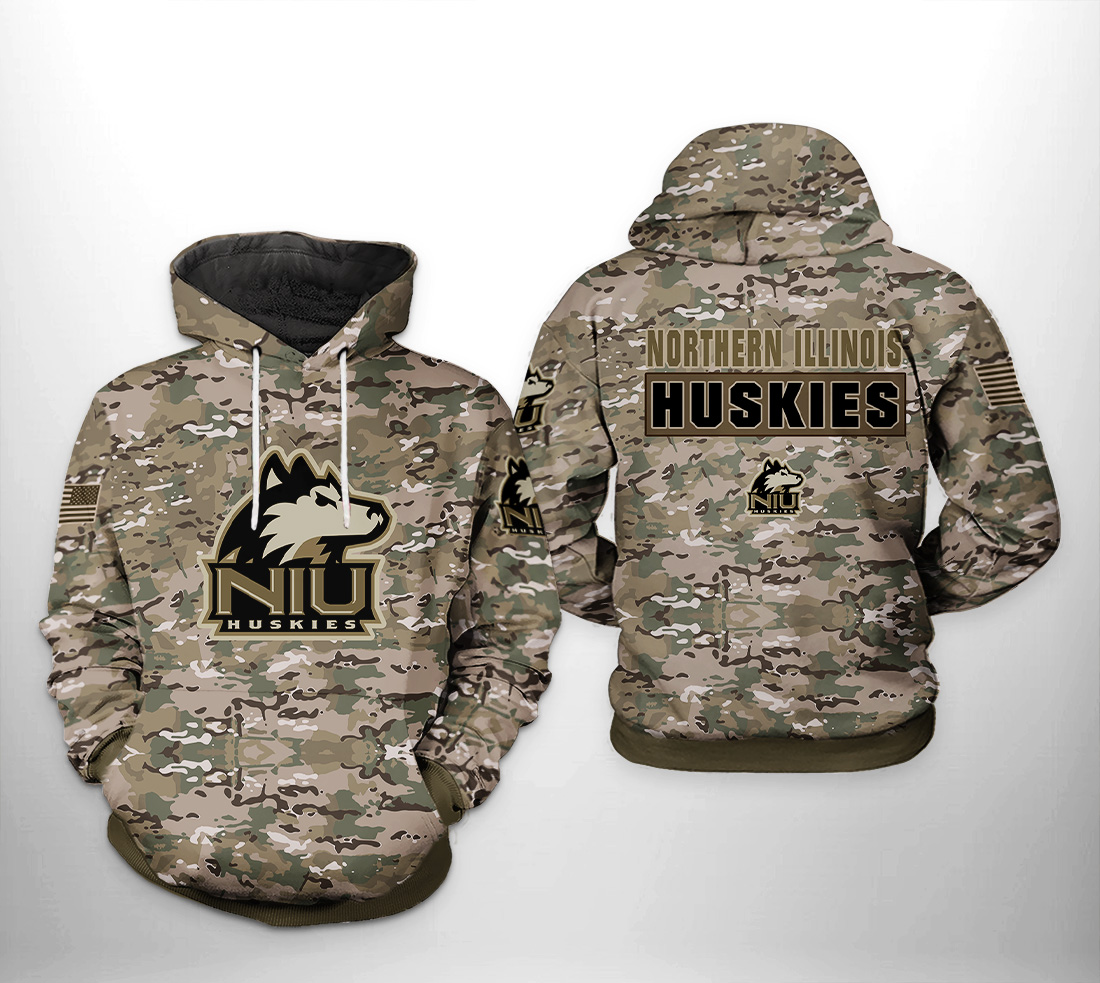 Northern Illinois Huskies NCAA Camo Veteran 3D Printed HoodieZipper Hoodie