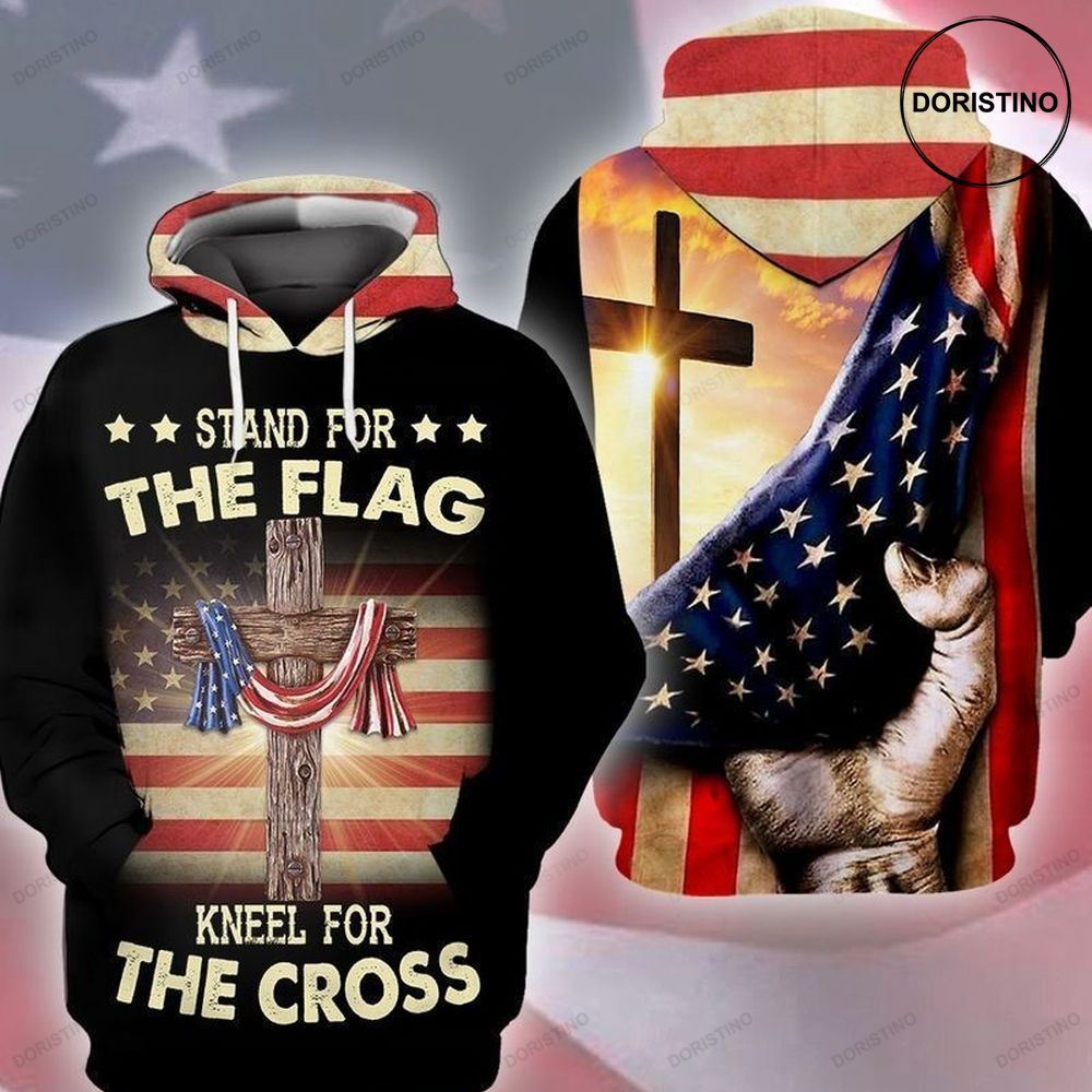 4th Of July Independence America Stand The Flag Kneel For The Cross All Over Print Hoodie