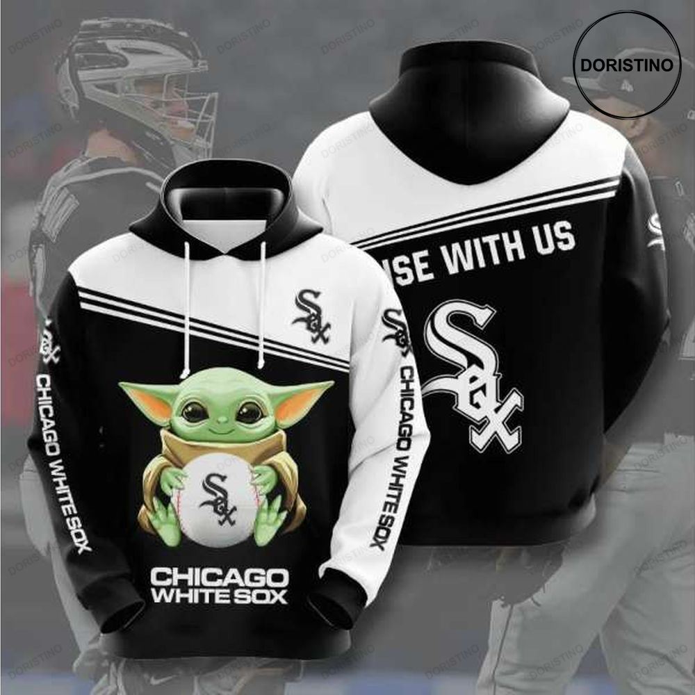 Chicago White Sox Baby Yoda Black And White Awesome 3D Hoodie
