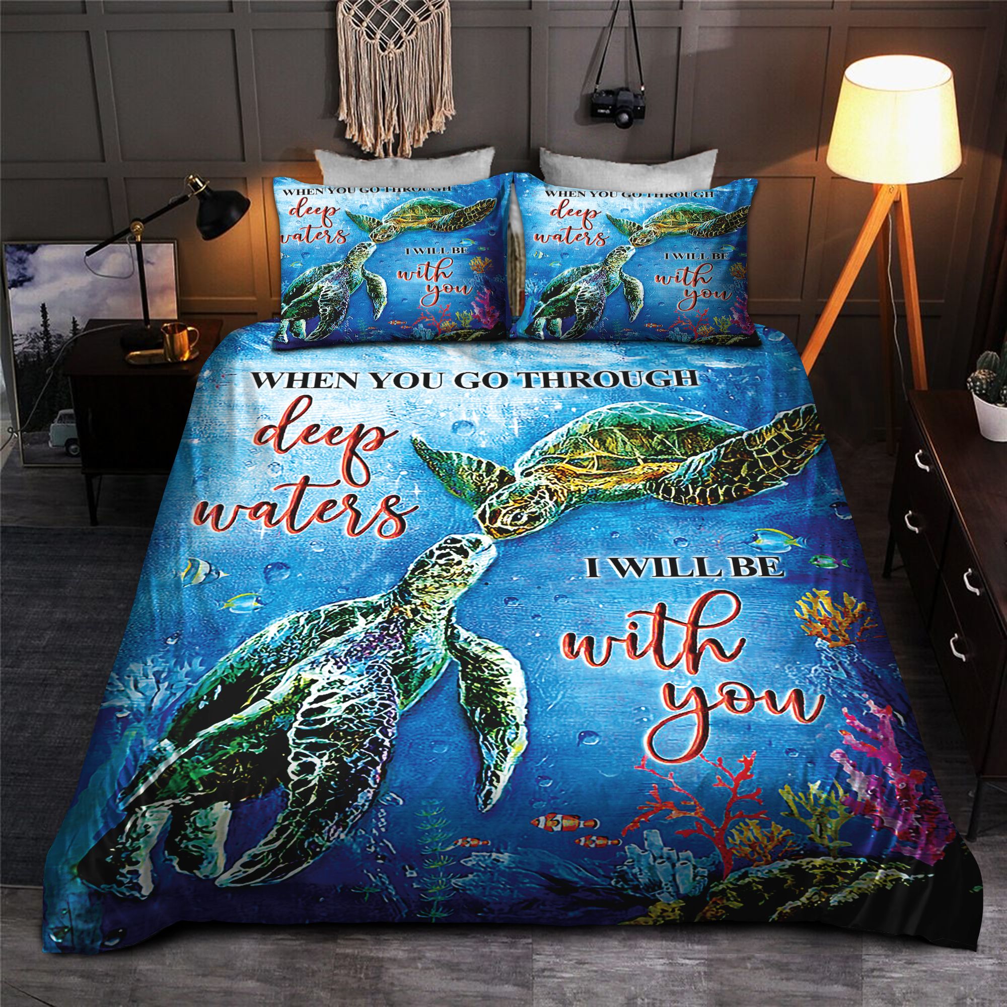 3d Sea Turtle When You Go Through Deep Waters I Will Be With You Cotton Bed Sheets Spread Comforter Duvet Cover Bedding Sets