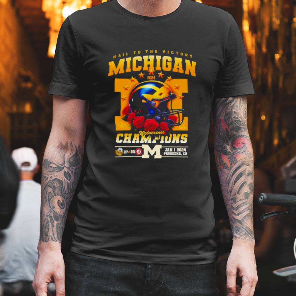 Hail to the victor Michigan Wolverines 2024 Champions helmet shirt